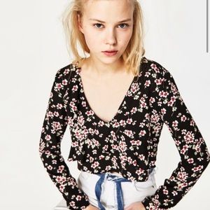 ZARA Trafaluc Collection | Floral Ruffle Crop Top